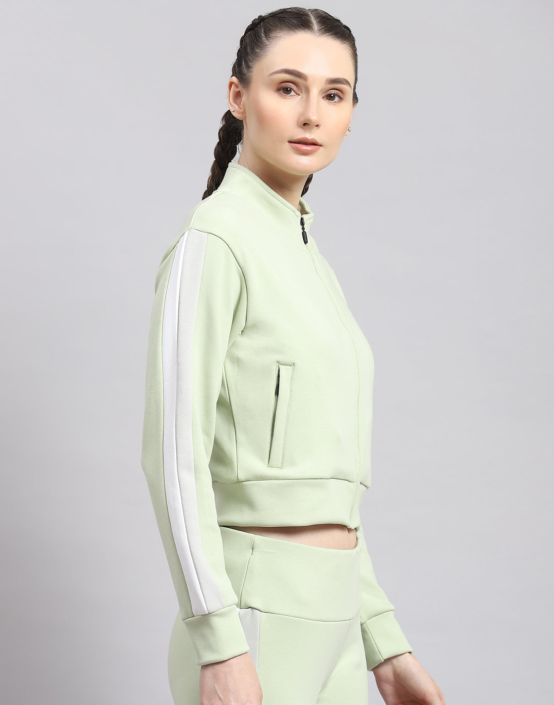 Rock.it Women Green Solid Stand Collar Full Sleeve Sweatshirt