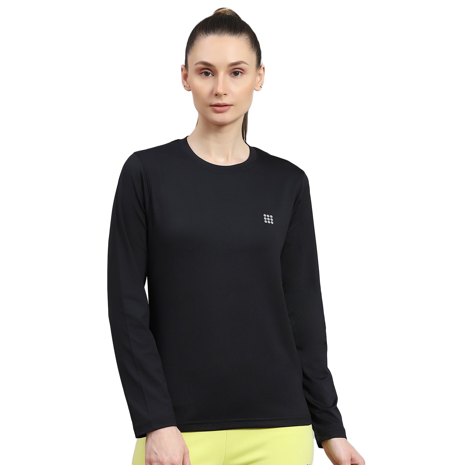 Women Black Solid Round Neck Full Sleeve Top