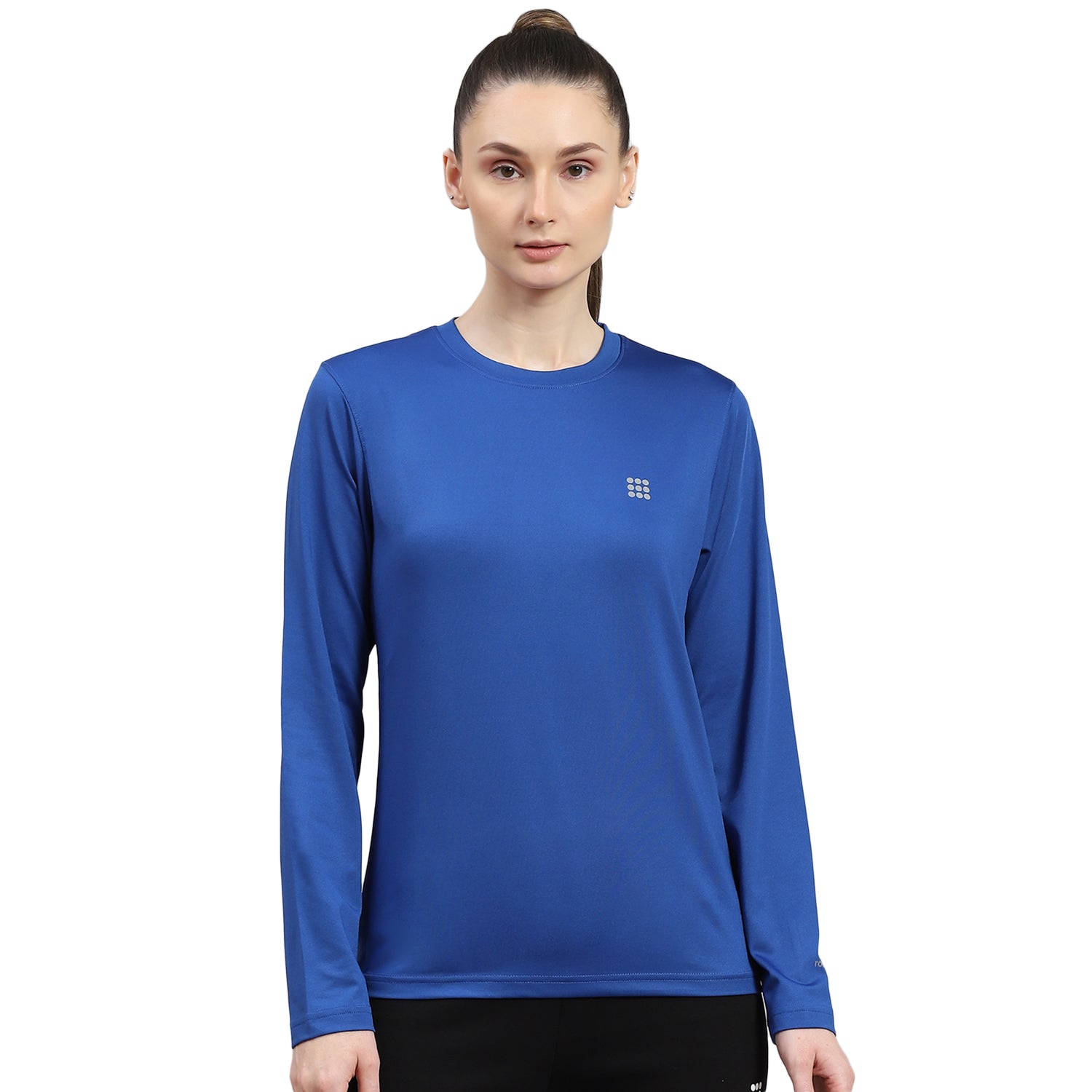 Women Blue Solid Round Neck Full Sleeve Top