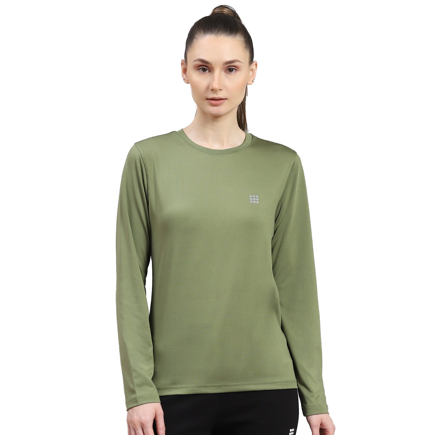 Rock.it Women Olive Solid Round Neck Full Sleeve Top