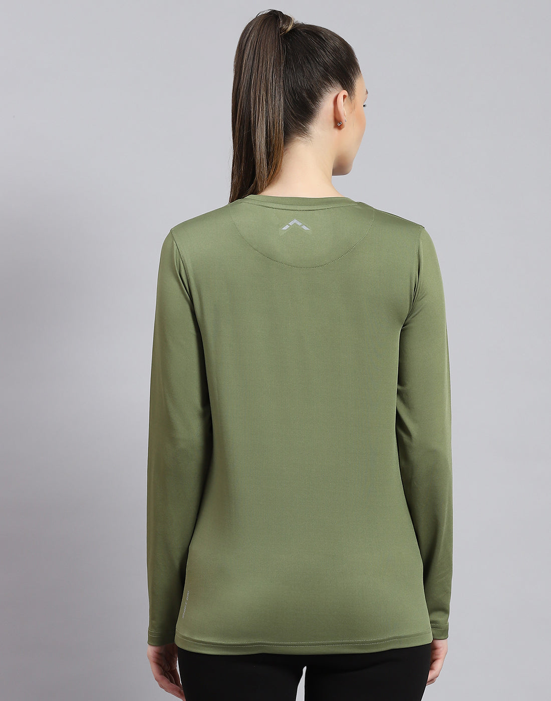 Women Olive Solid Round Neck Full Sleeve Top