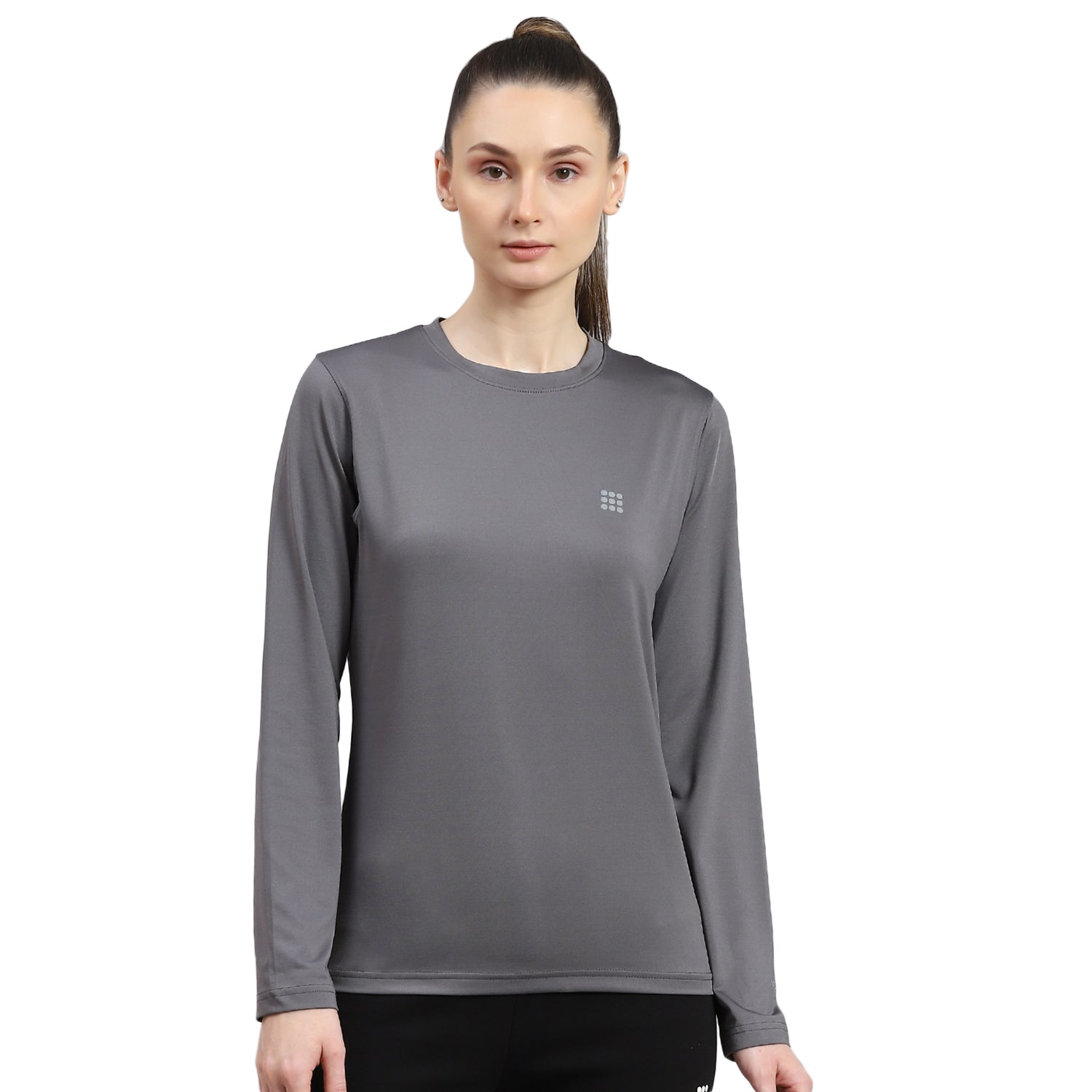 Rock.it Women Grey Solid Round Neck Full Sleeve Top