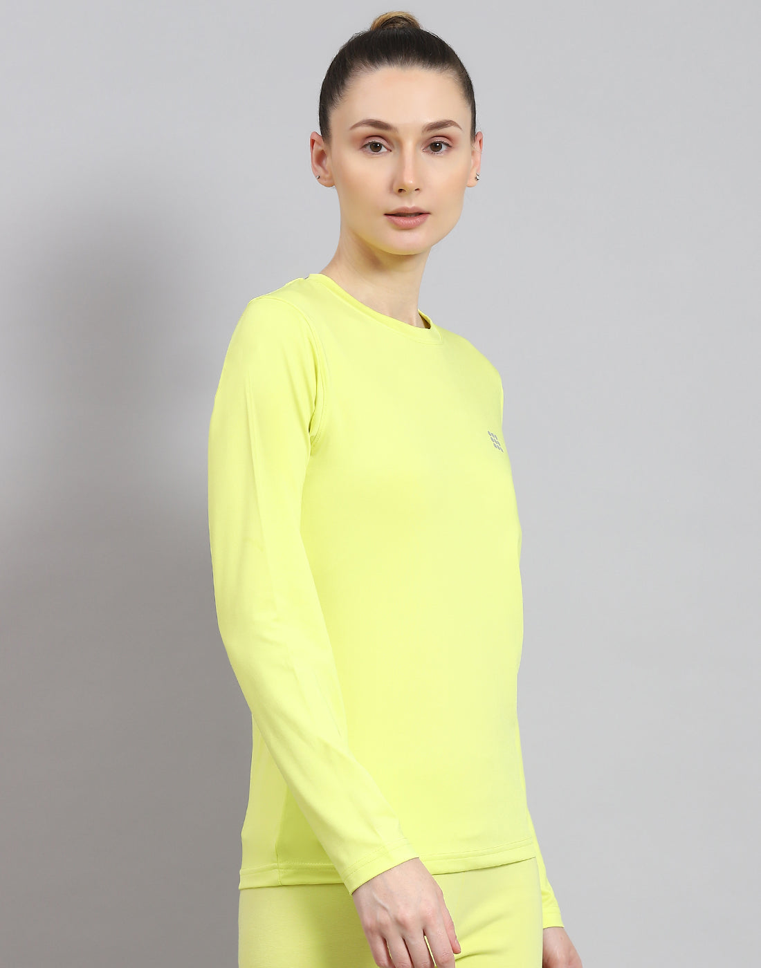 Women Yellow Solid Round Neck Full Sleeve Top