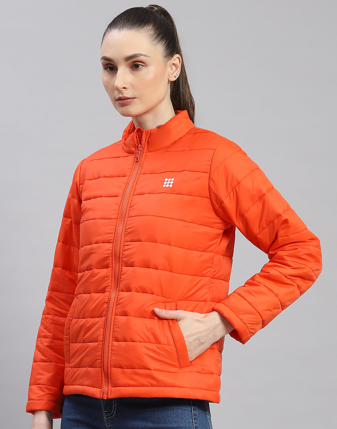 Rock.it Women Orange Solid Stand Collar Full Sleeve Jacket