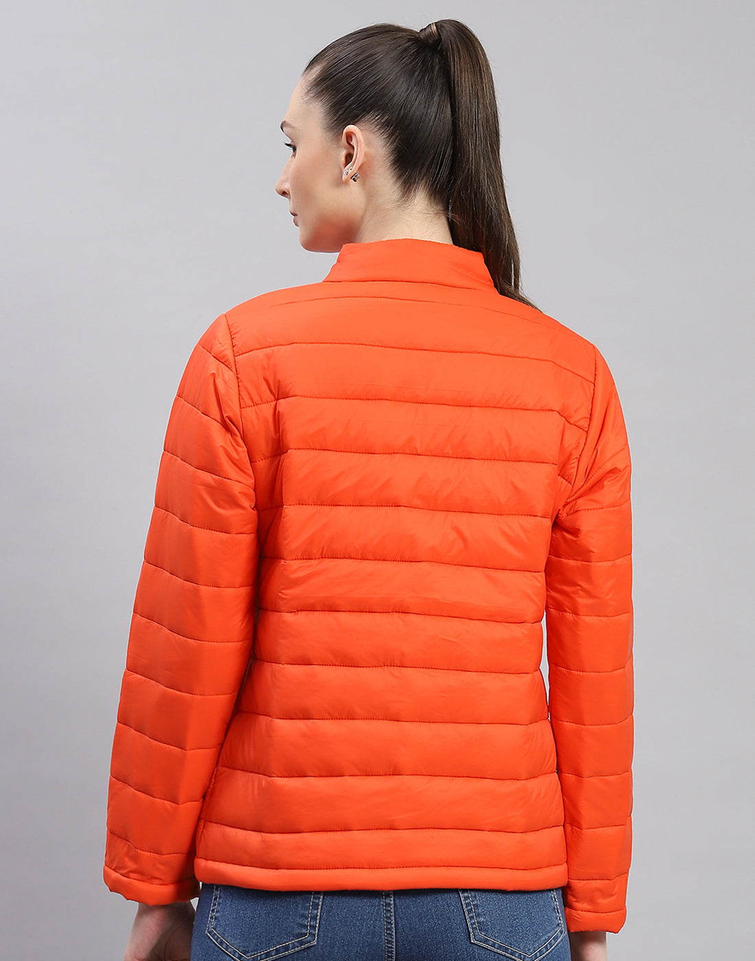 Rock.it Women Orange Solid Stand Collar Full Sleeve Jacket