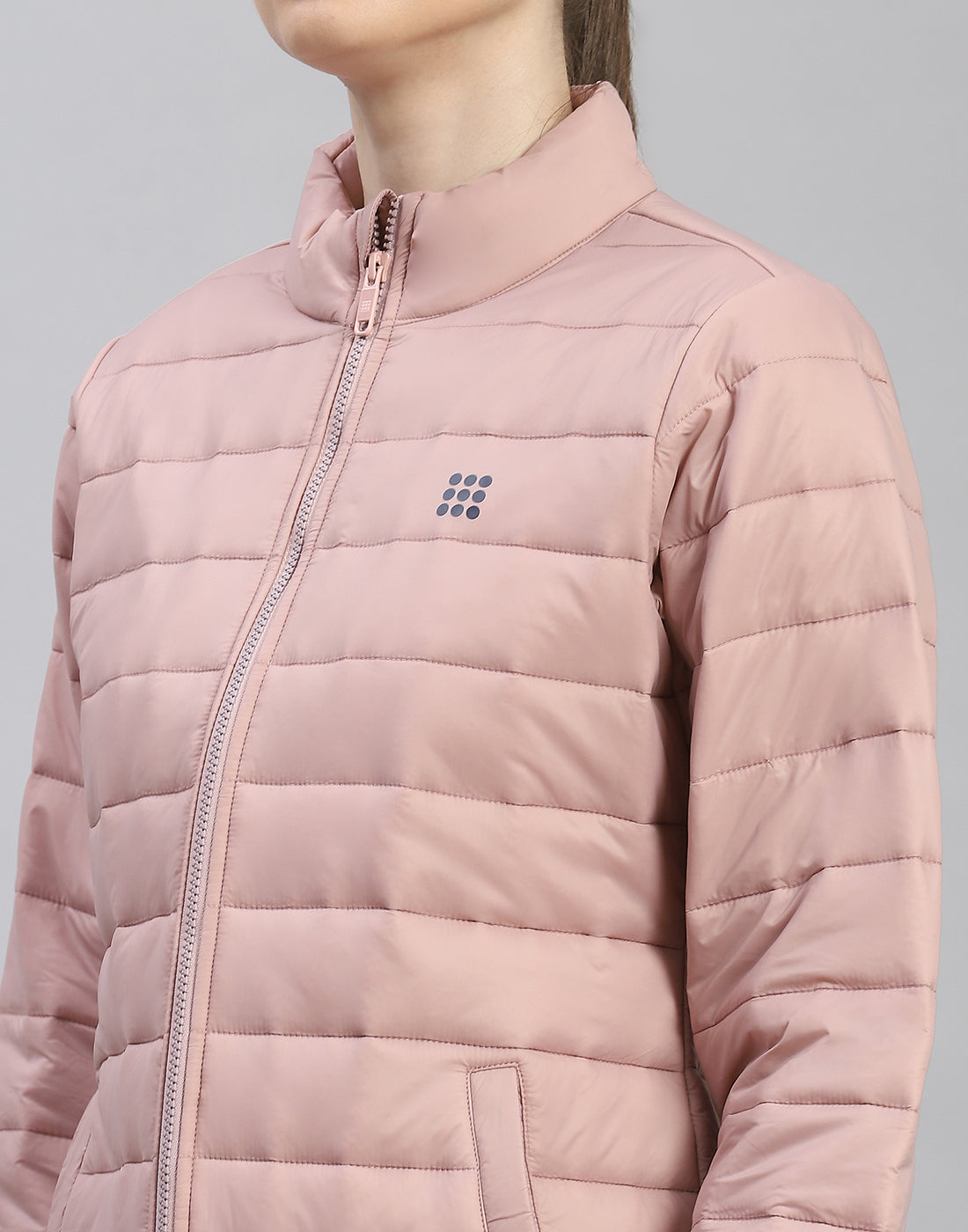 Rock.it Women Peach Solid Stand Collar Full Sleeve Jacket