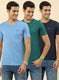 Men Sky Blue, Green & Navy Blue Pack of 3 Plain T-Shirt