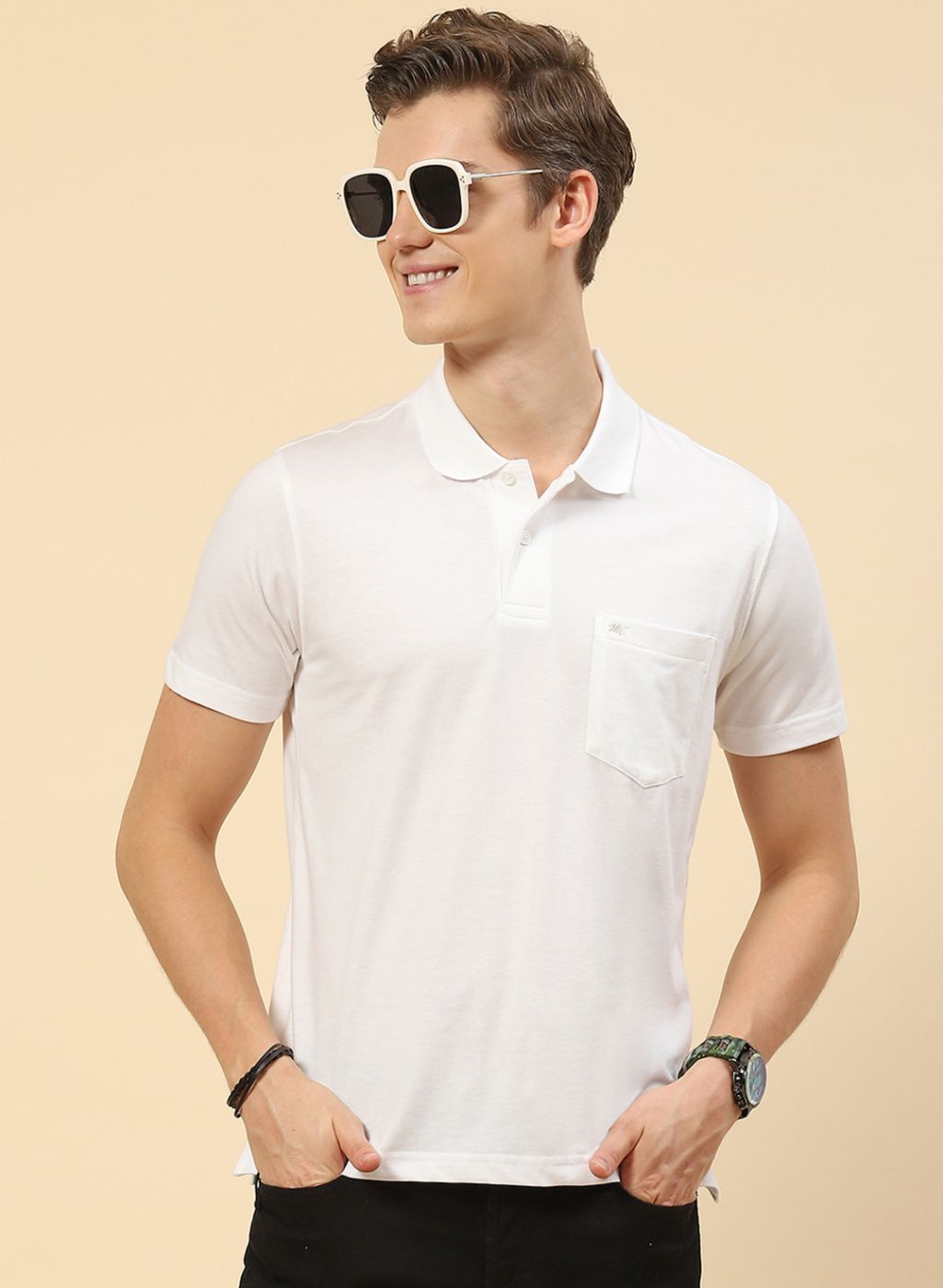 Men White Plain T-Shirt