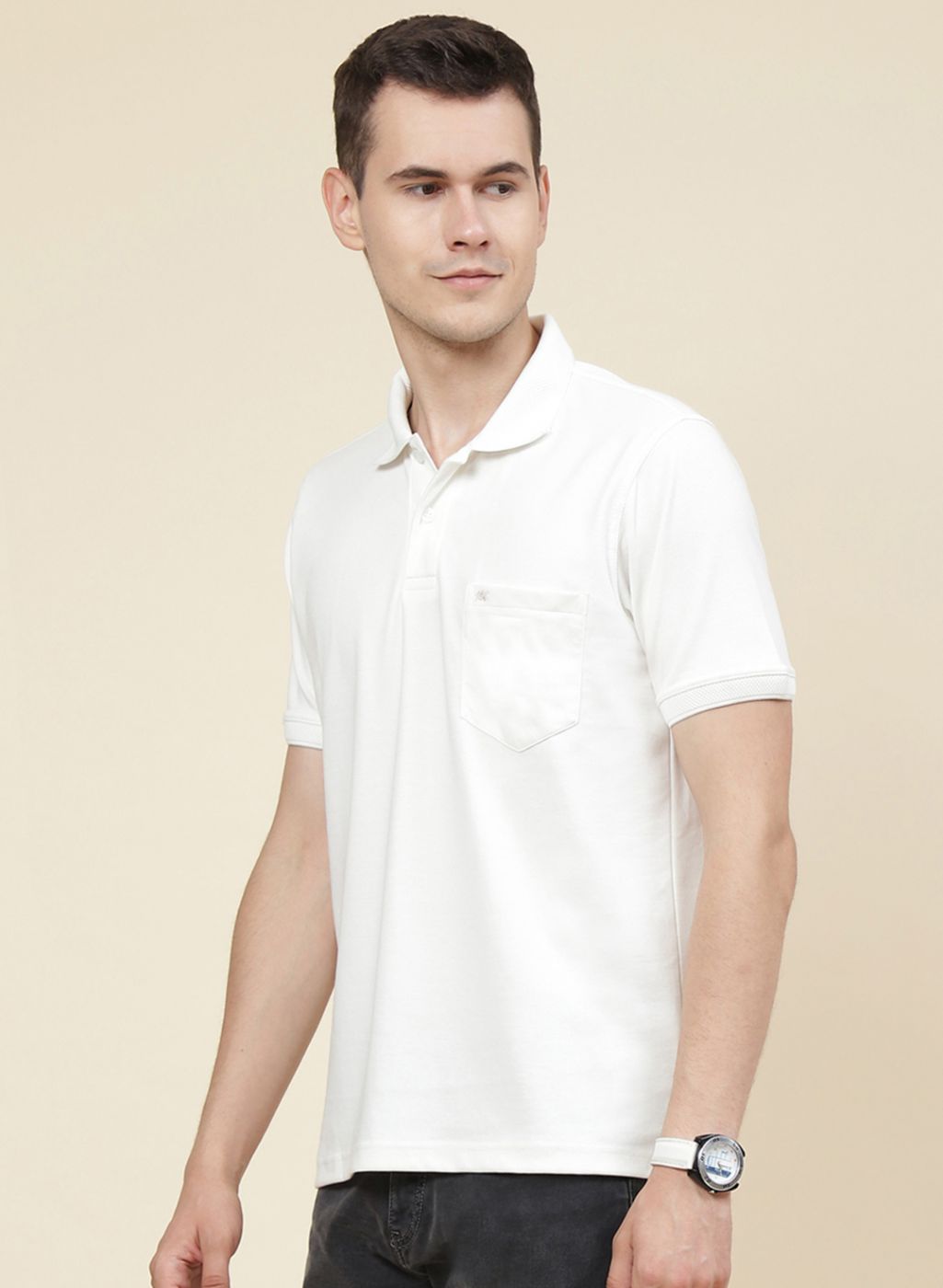 Men Off White Solid T-Shirt