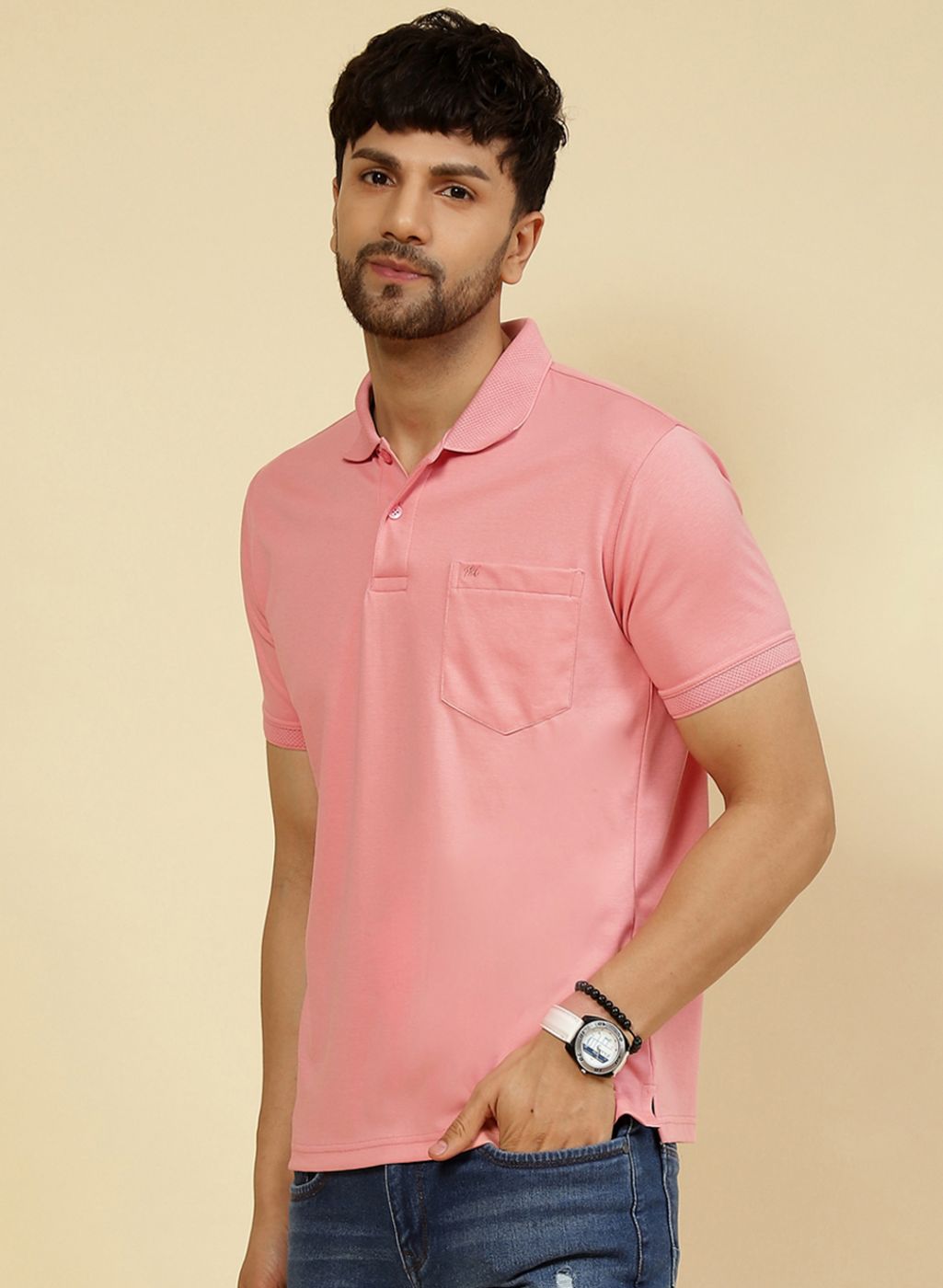 Men Pink Solid T-Shirt