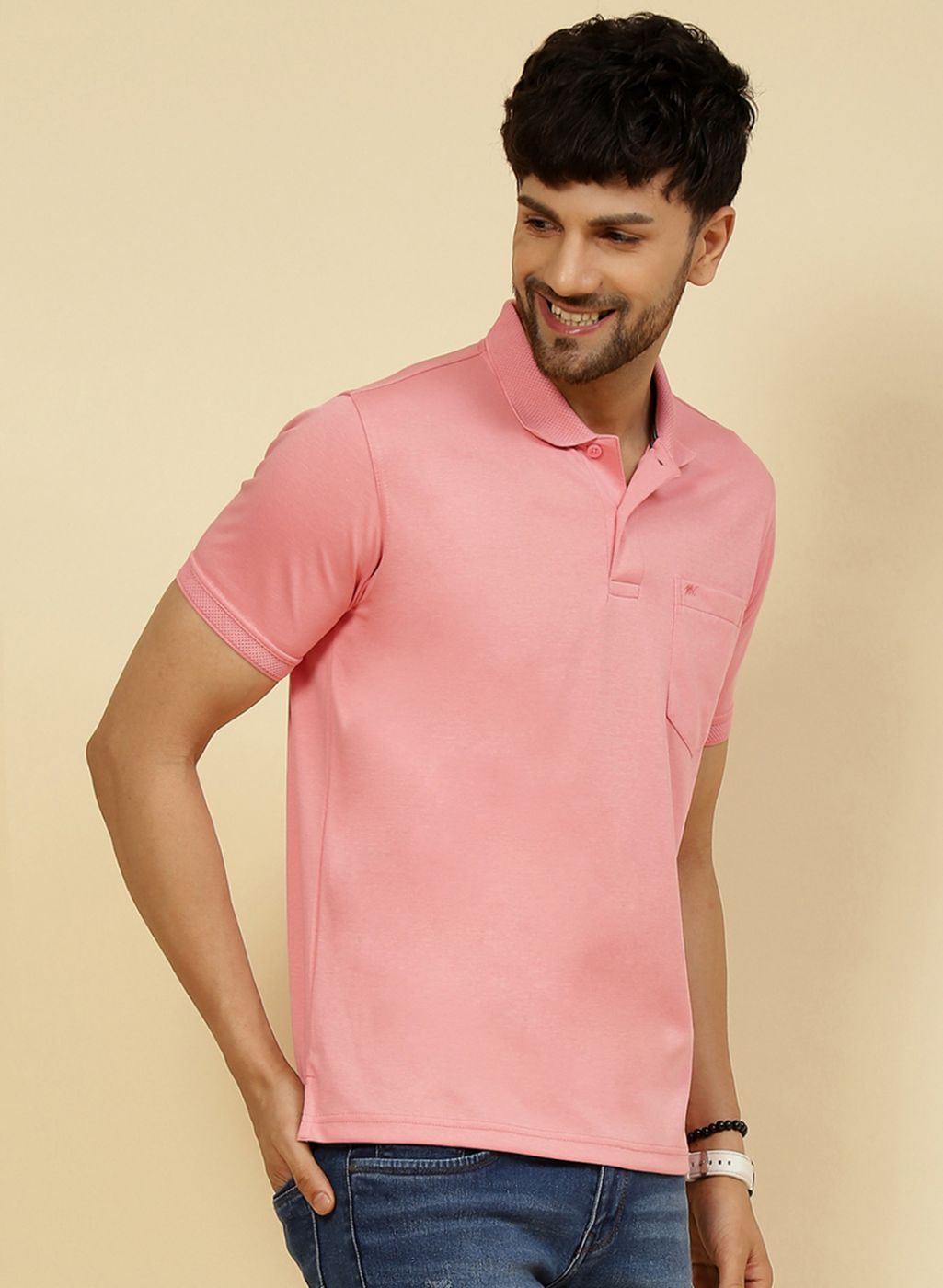 Men Pink Solid T-Shirt