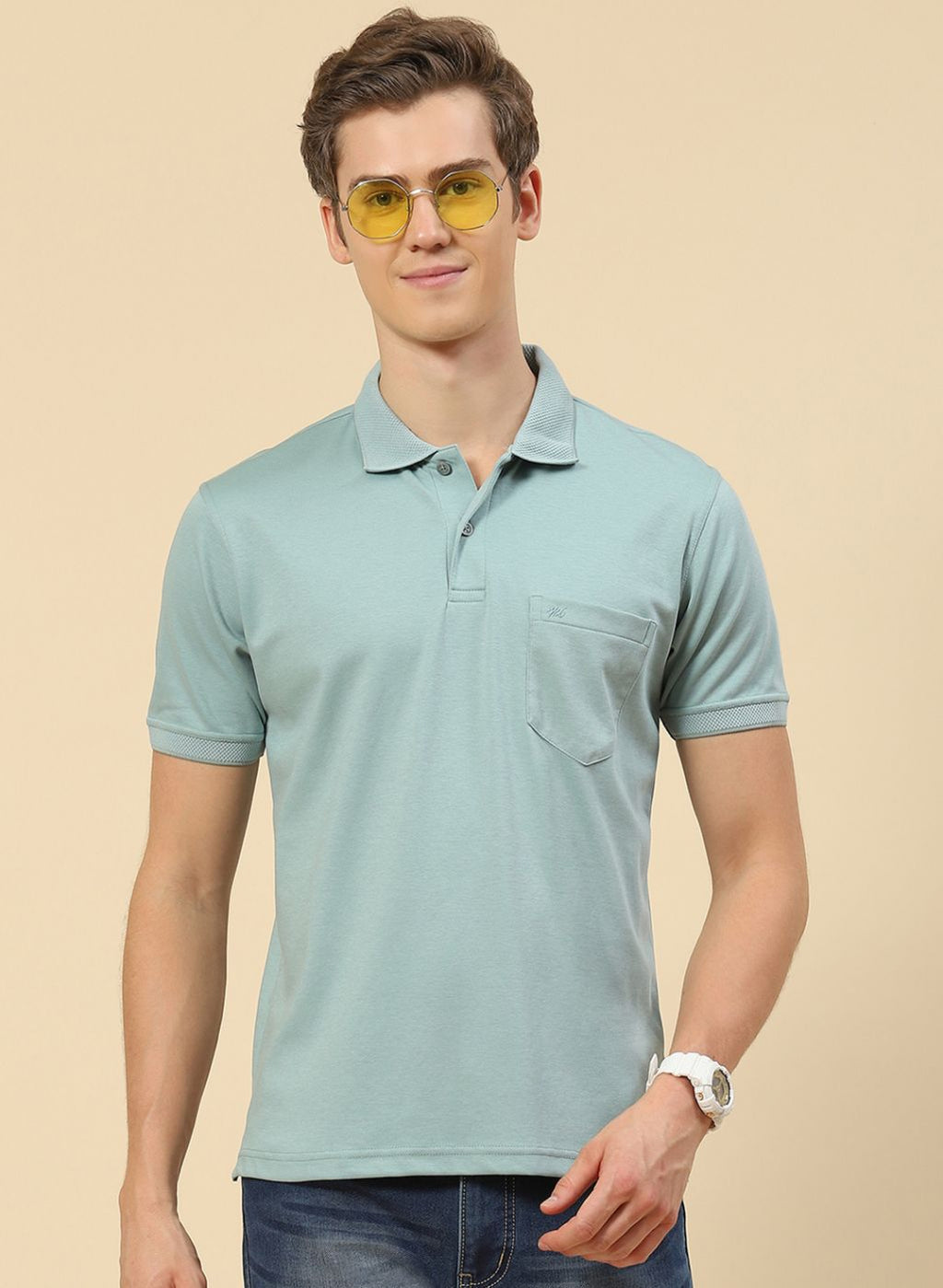 Men Light Blue Plain T-Shirt