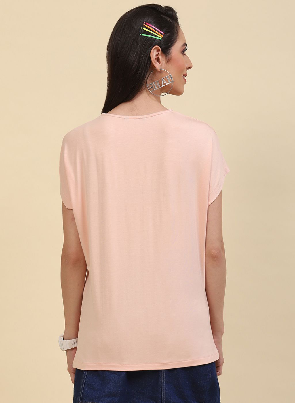Women Peach Embroidered Top