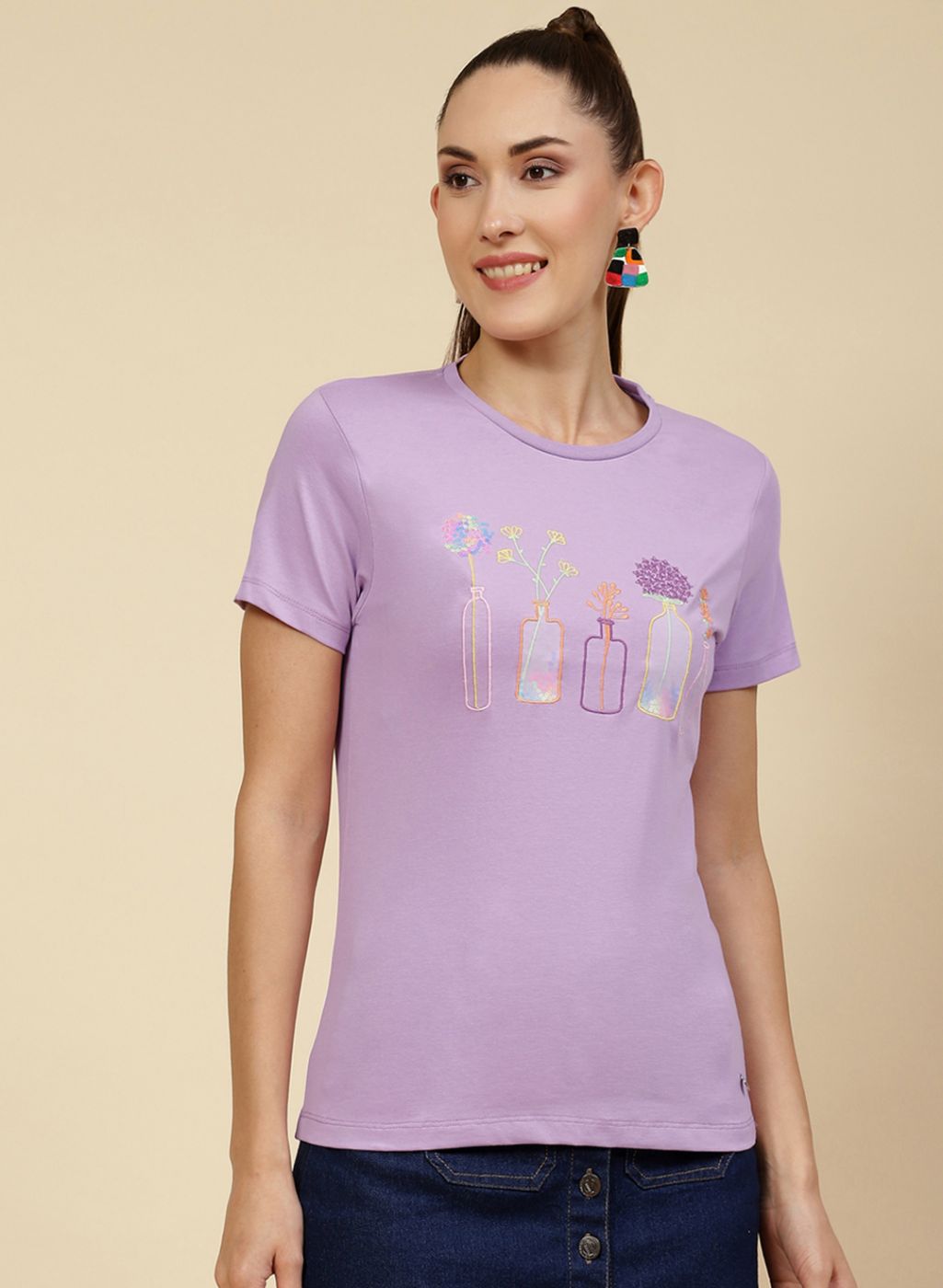 Women Purple Embroidered Top