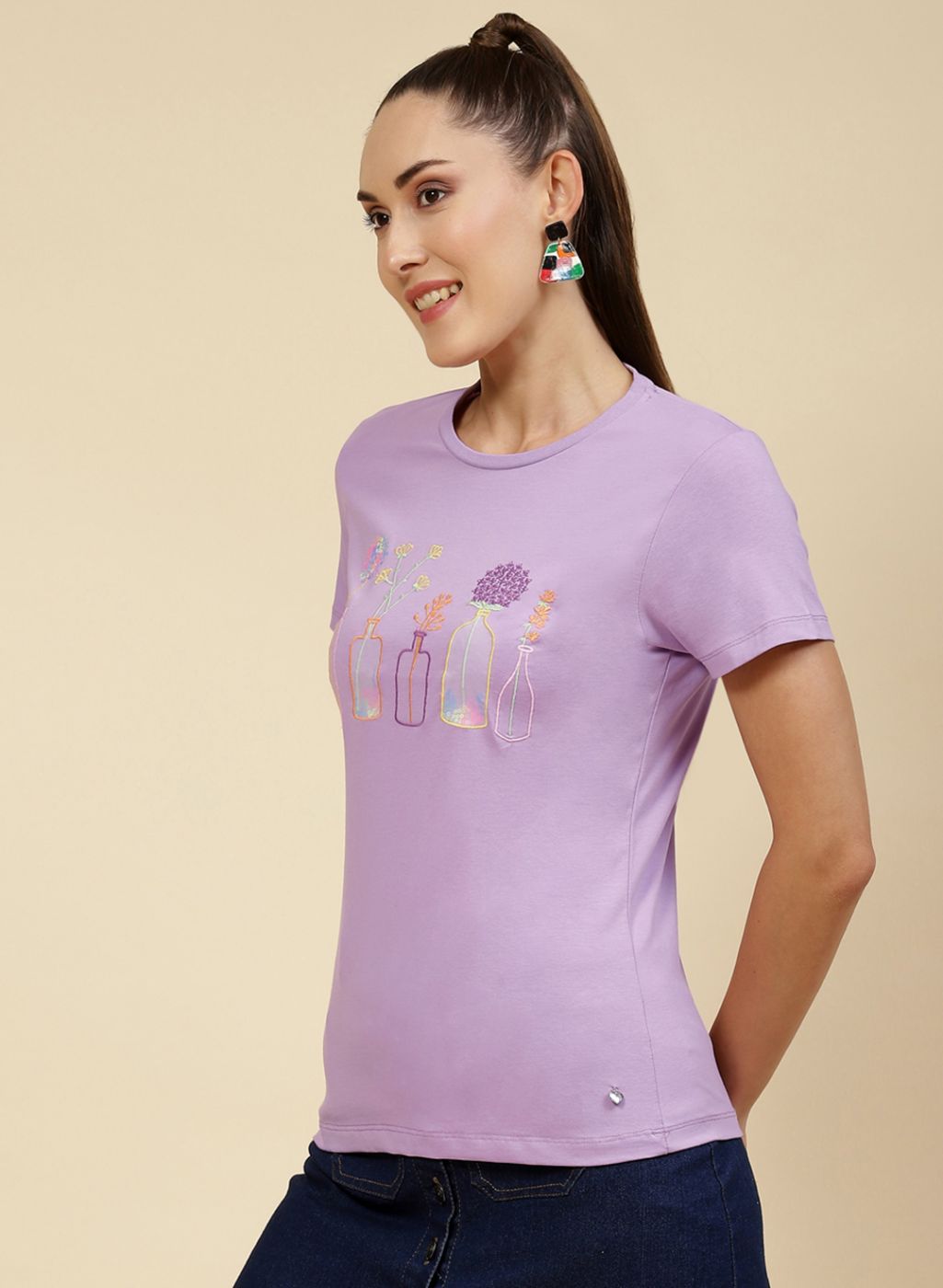 Women Purple Embroidered Top