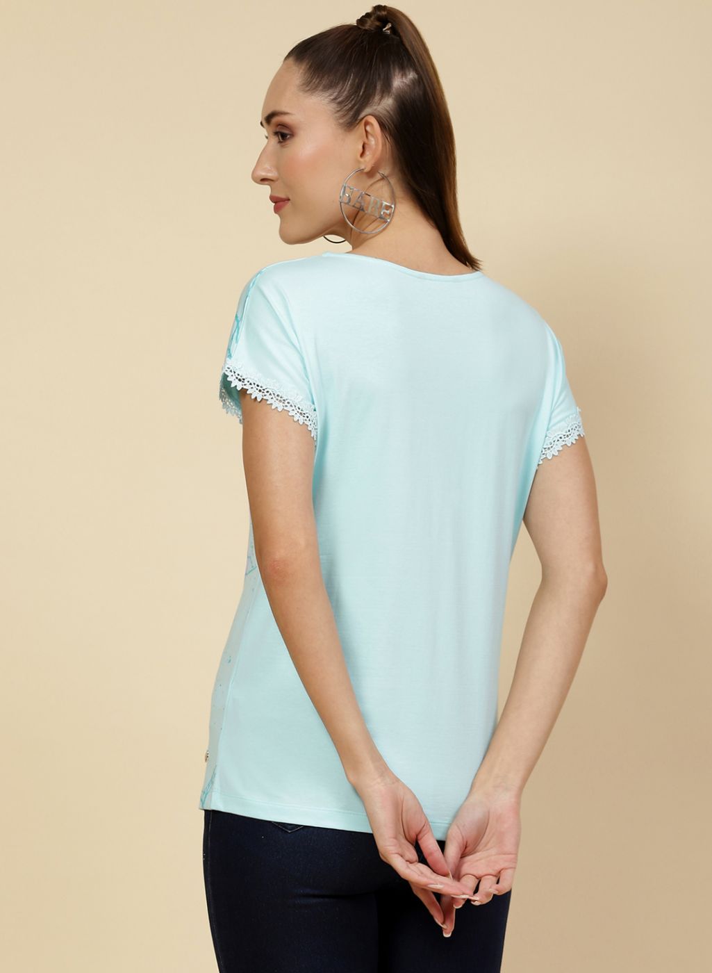 Women Aqua Blue Printed Top