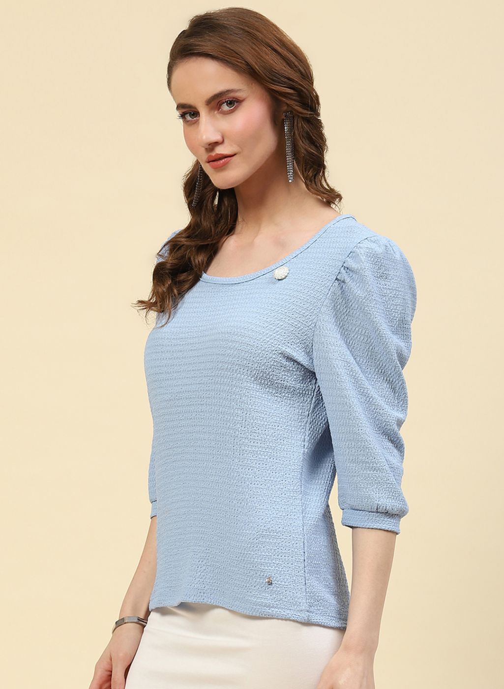 Women Sky Blue Printed Top
