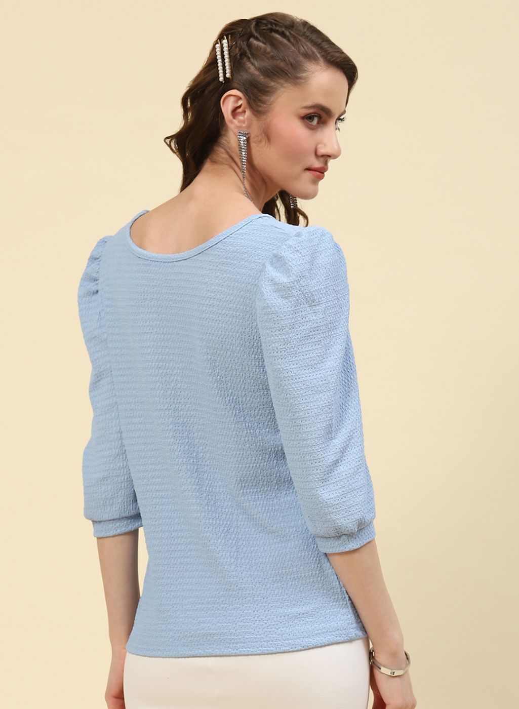 Women Sky Blue Printed Top