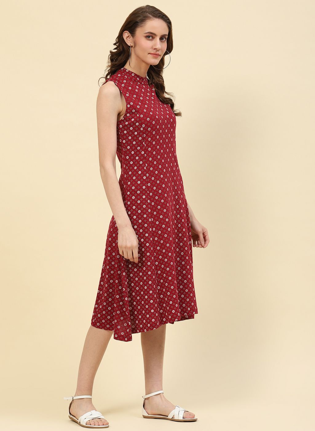 Women Maroon Printed Dress