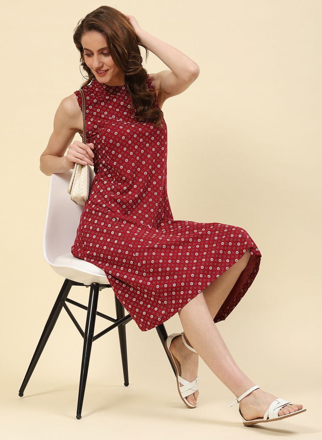 Women Maroon Printed Dress
