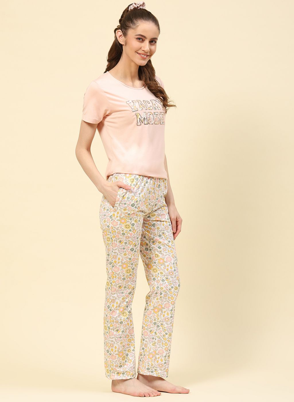 Women Peach Printed Lower Set