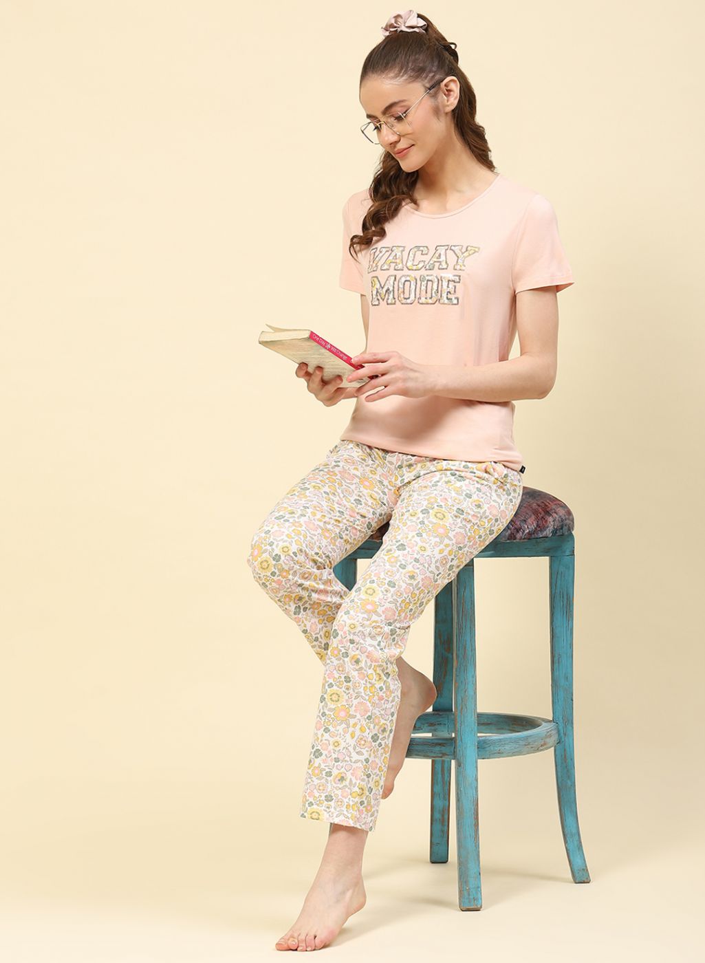 Women Peach Printed Lower Set