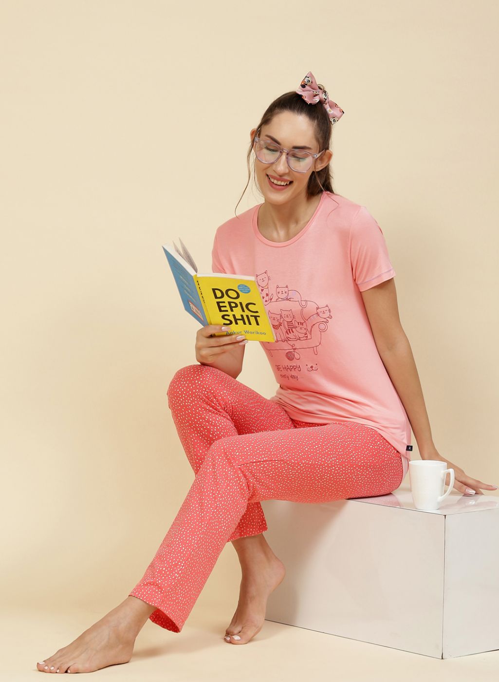 Women Peach Printed Lower Set