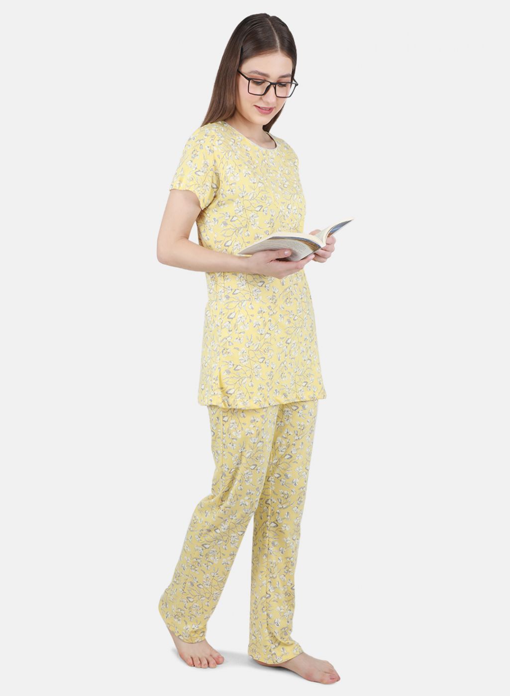 Women Yellow Printed Lower Set