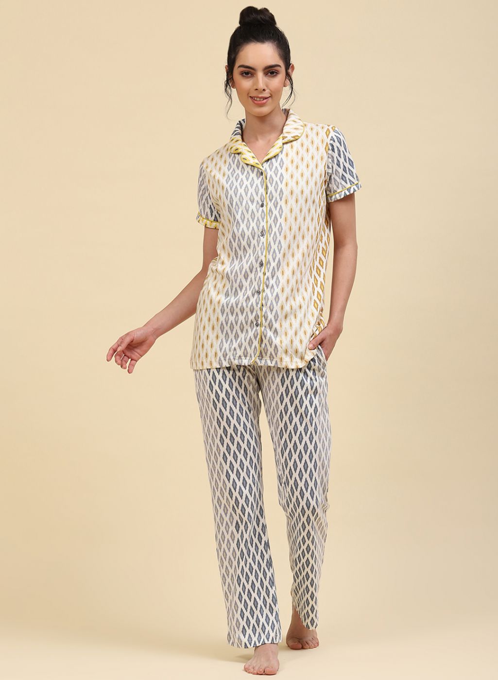 Women Cream Printed Lower Set