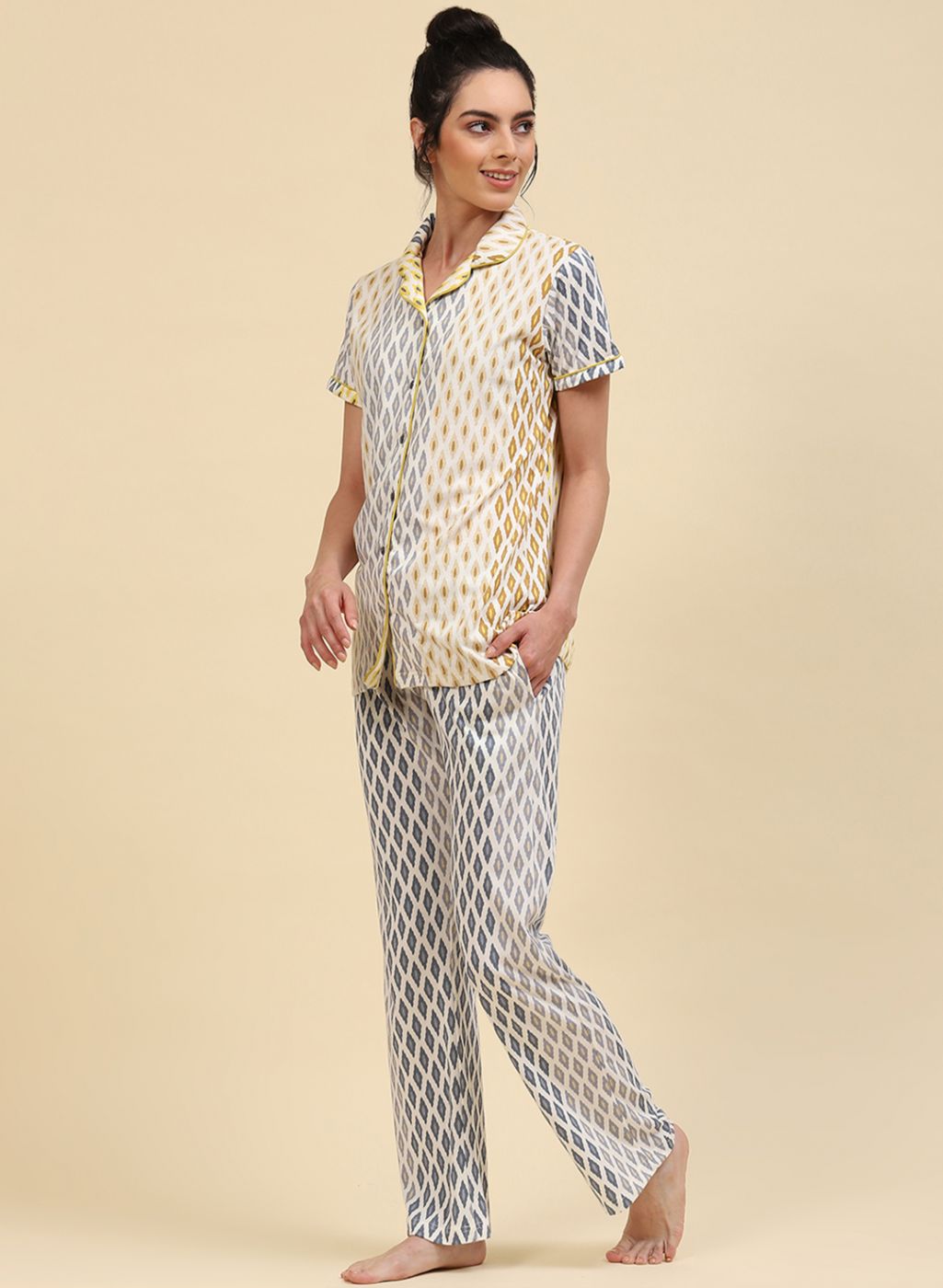 Women Cream Printed Lower Set
