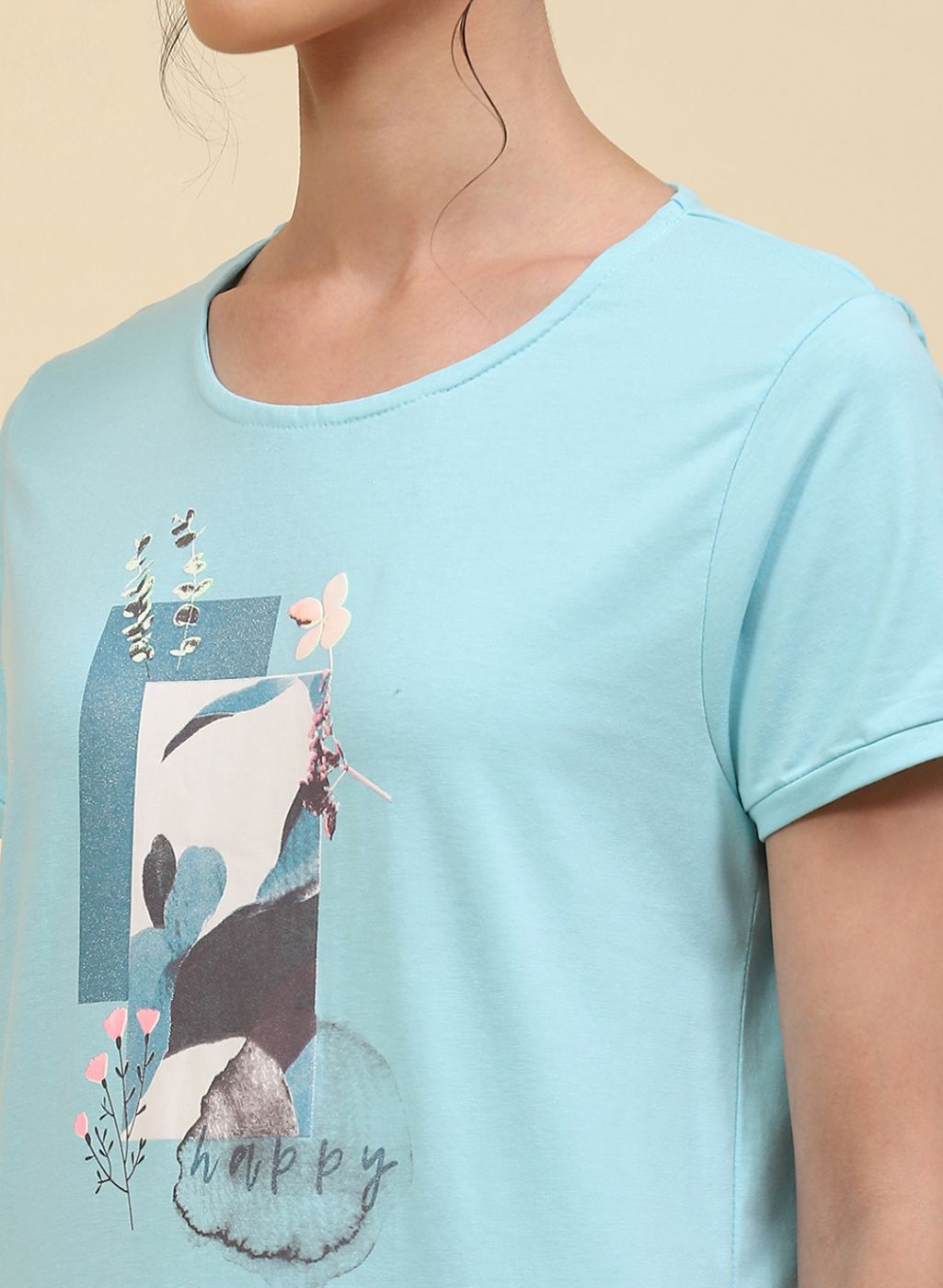 Women Sky Blue Printed Capri Set