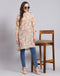 Women Peach Printed Mandarin Collar 3/4 Sleeve Kurti