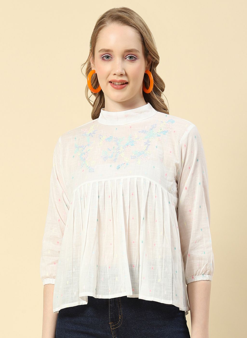 Women White Embroidered Top