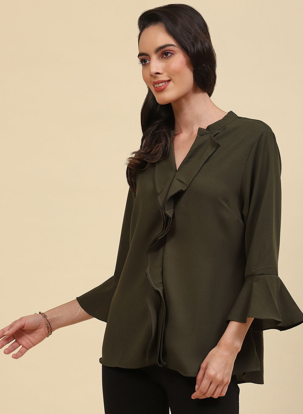 Women Olive Plain Top