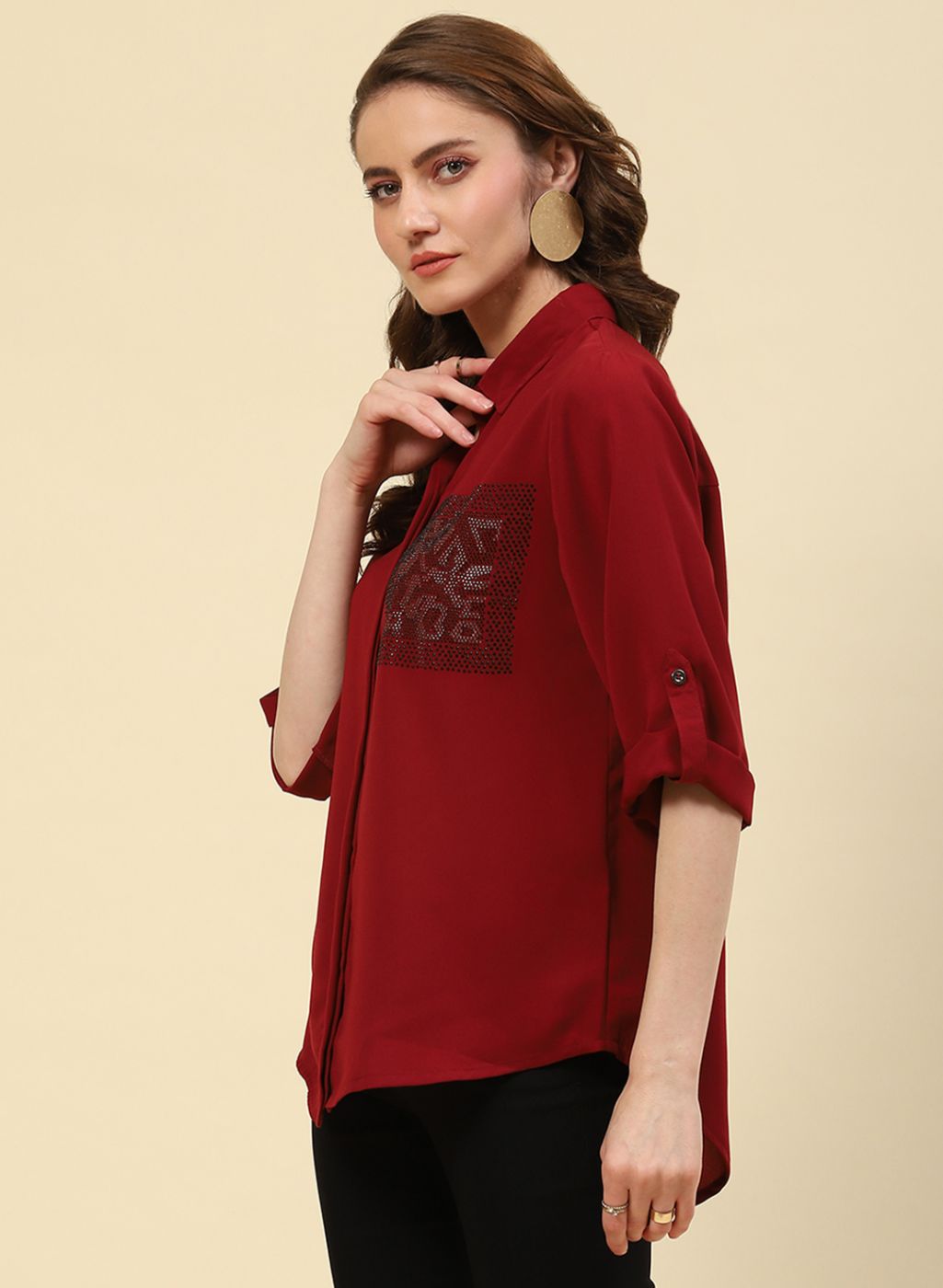 Women Maroon Plain Top