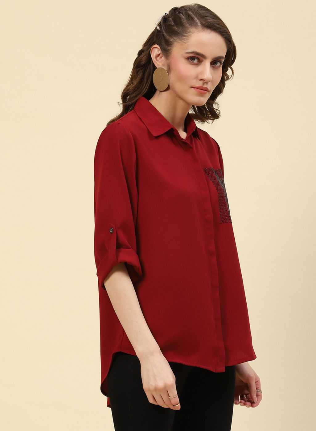 Women Maroon Plain Top