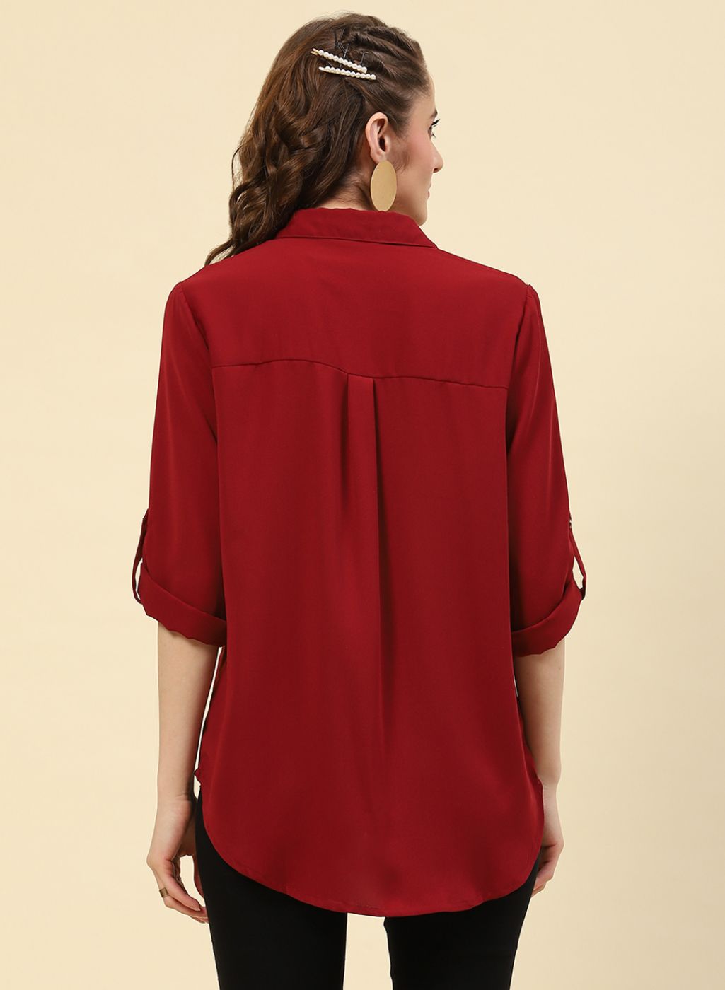 Women Maroon Plain Top