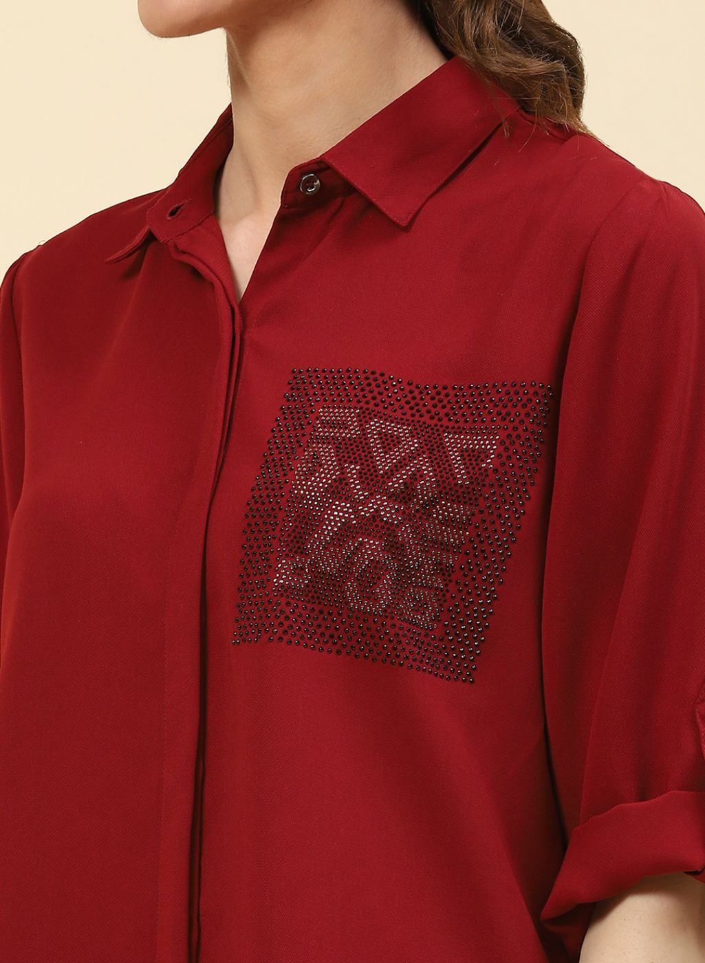 Women Maroon Plain Top