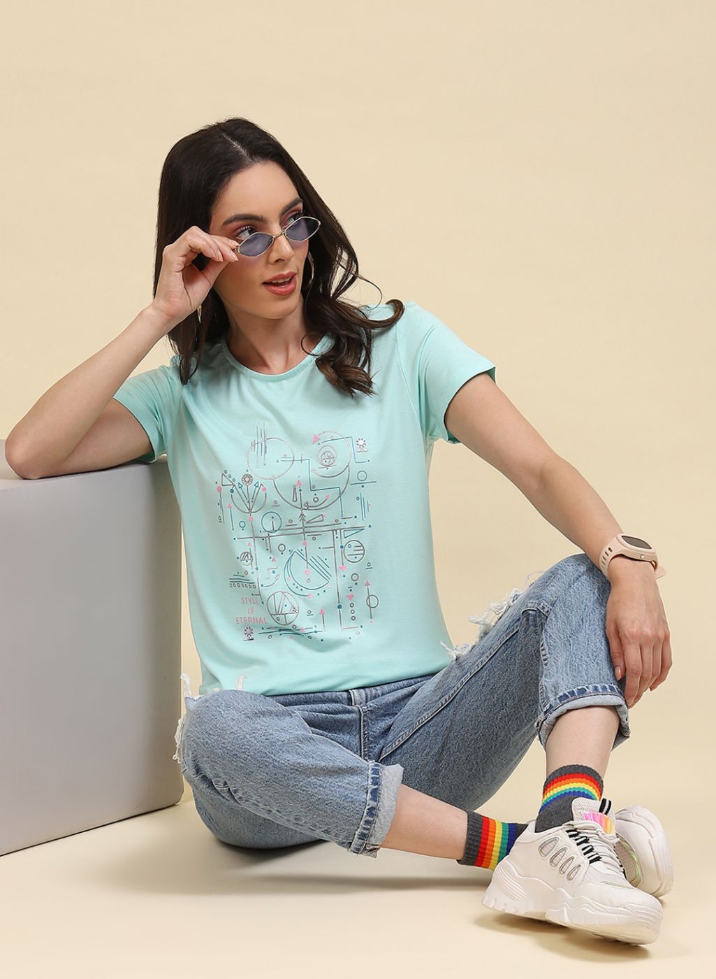 Women Blue Printed Top