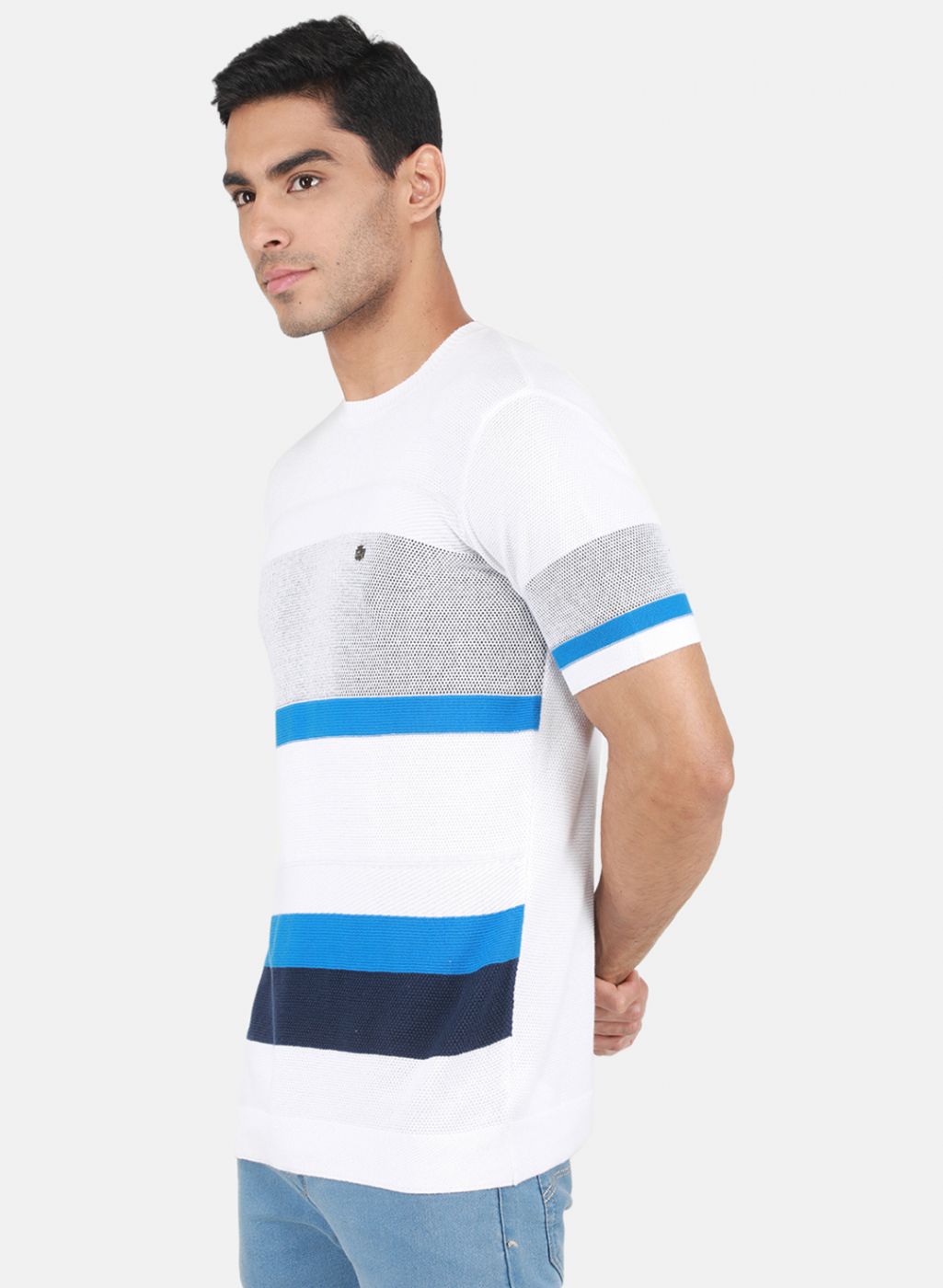 Men White Self Design T-Shirt
