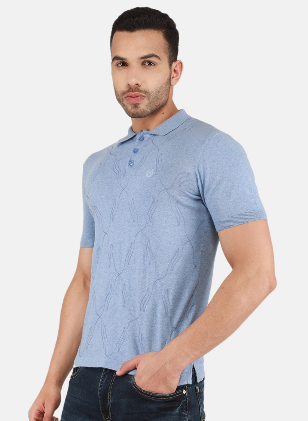 Men Sky Blue Solid T-Shirt