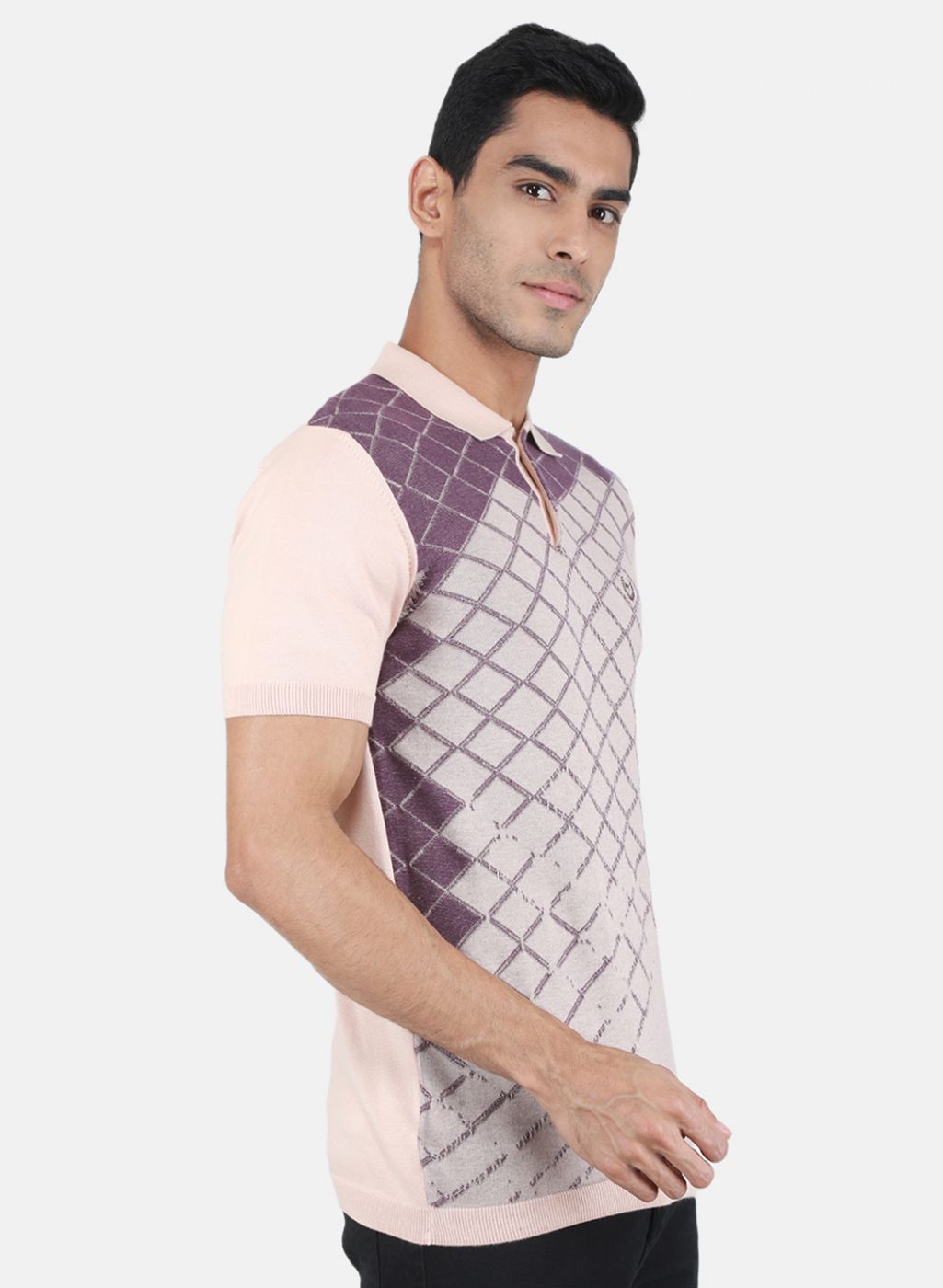 Men Beige Self Design T-Shirt