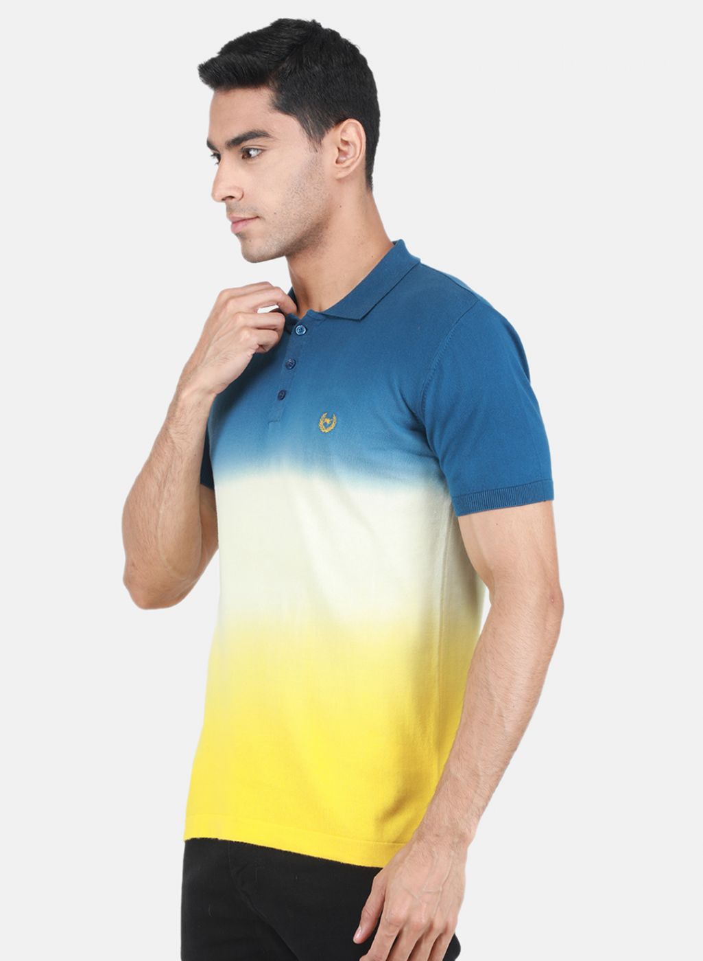 Men Yellow Self Design T-Shirt