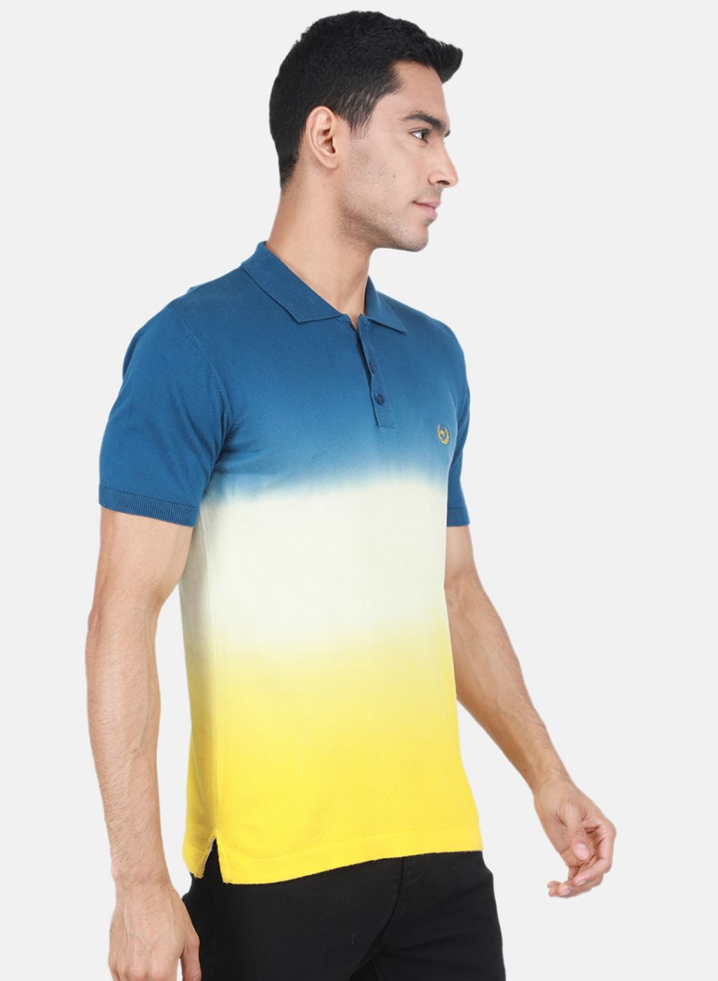 Men Yellow Self Design T-Shirt