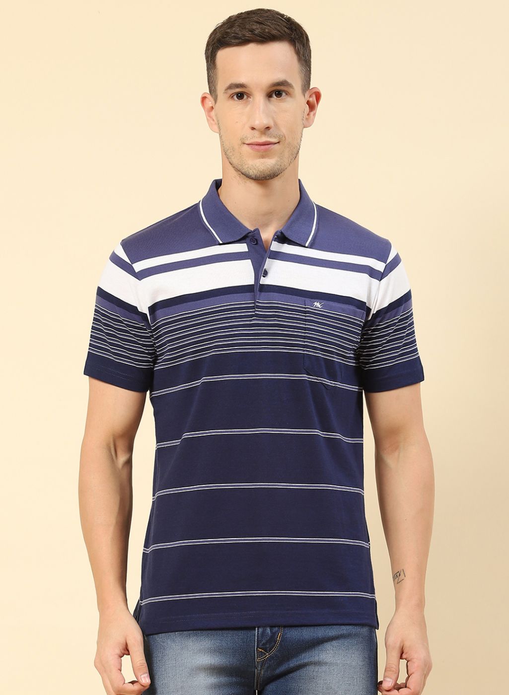 Men NAvy Blue Stripe T-Shirt