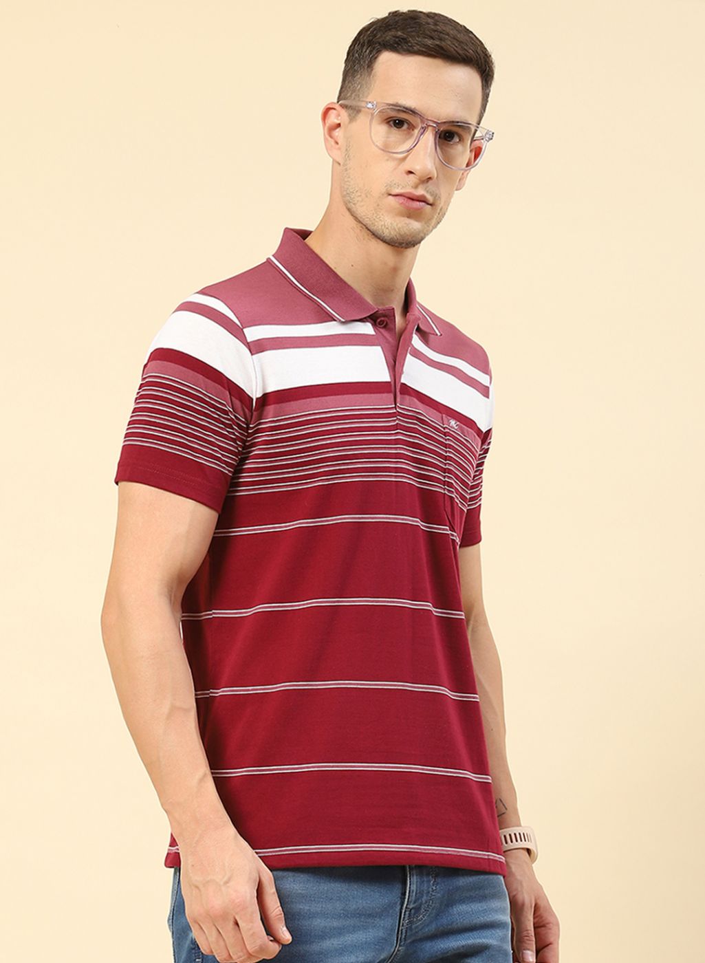 Men Maroon Stripe T-Shirt