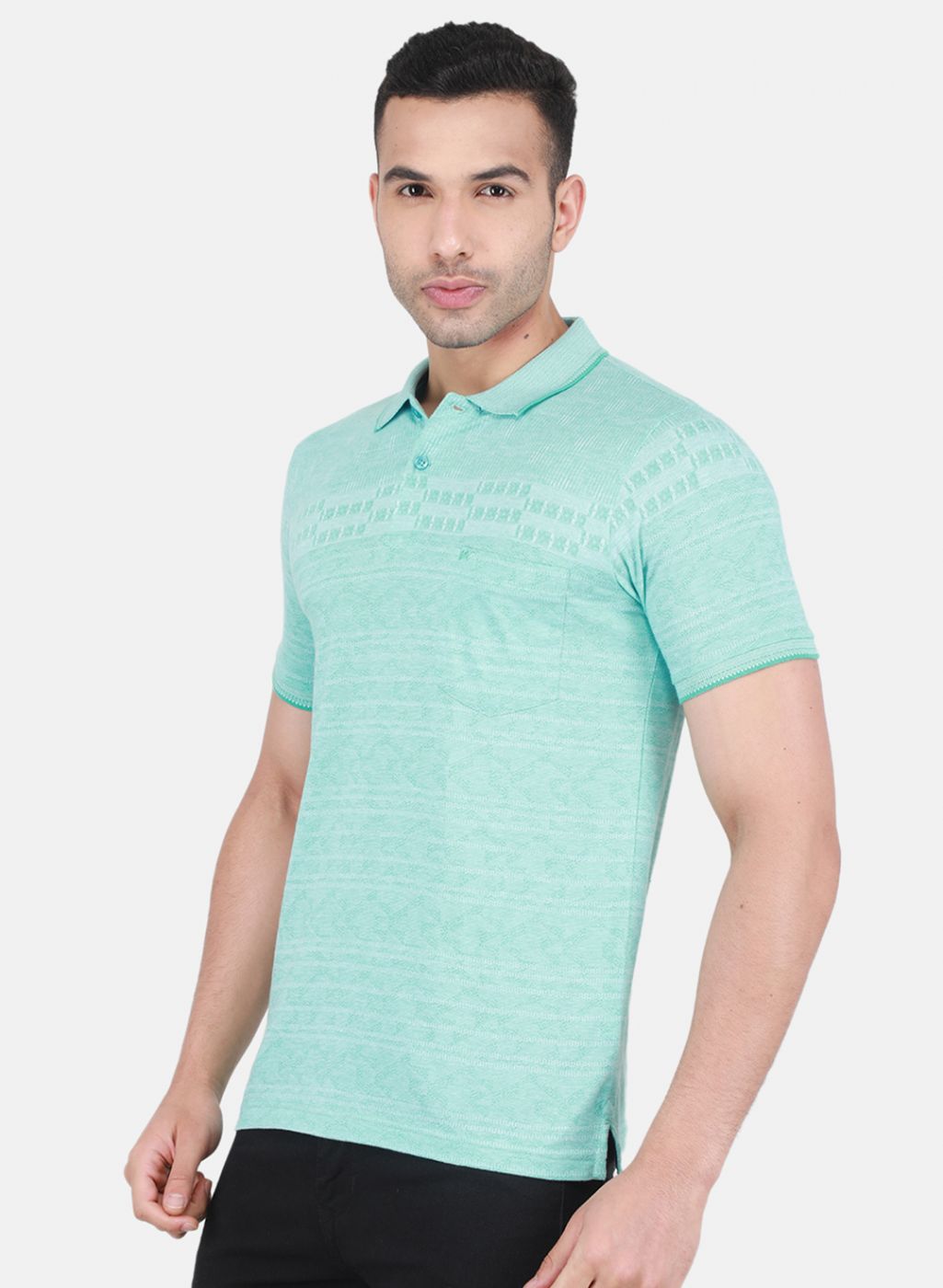 Men Blue Jaquard T-Shirt