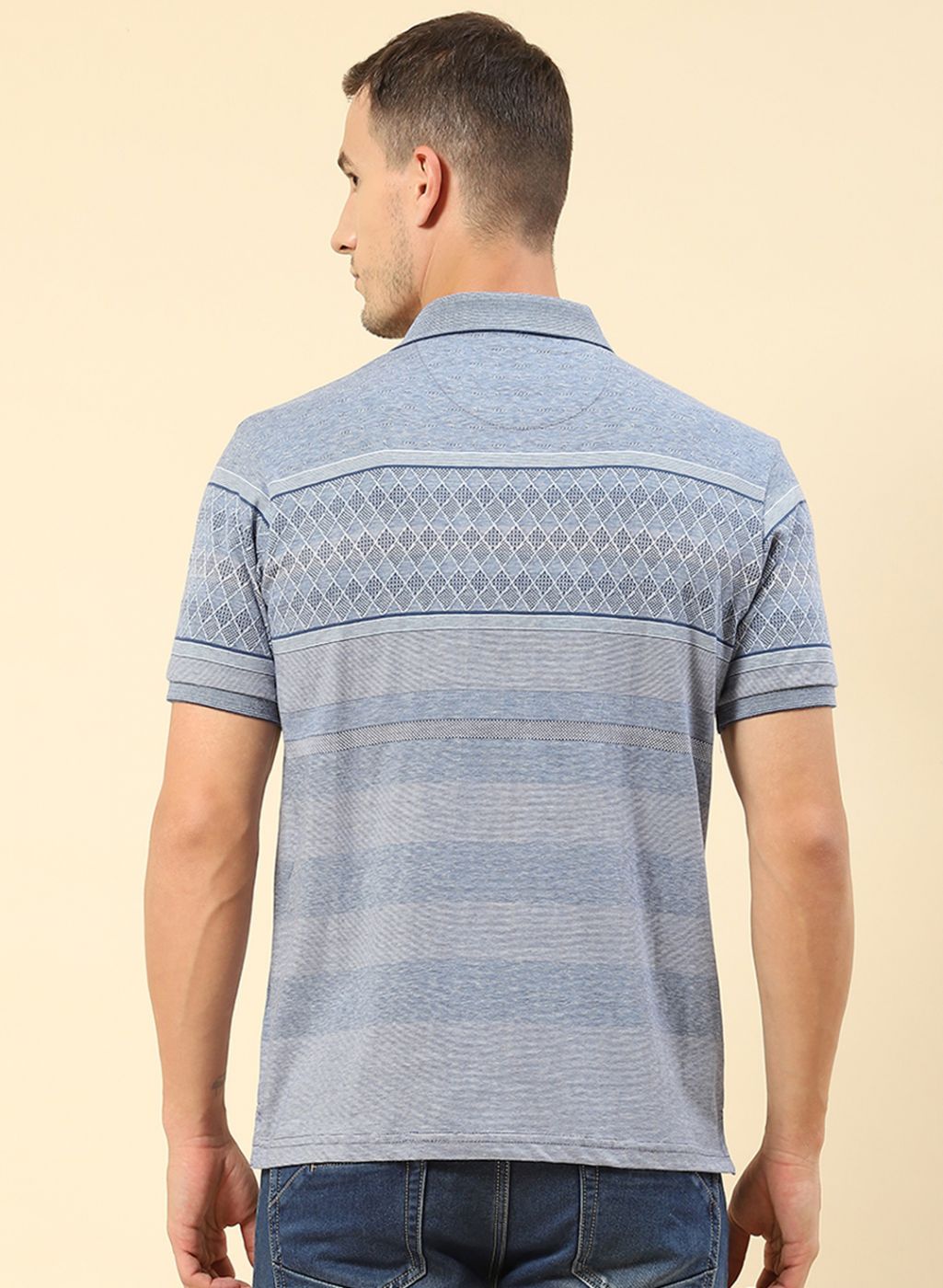 Men Blue Jaquard T-Shirt