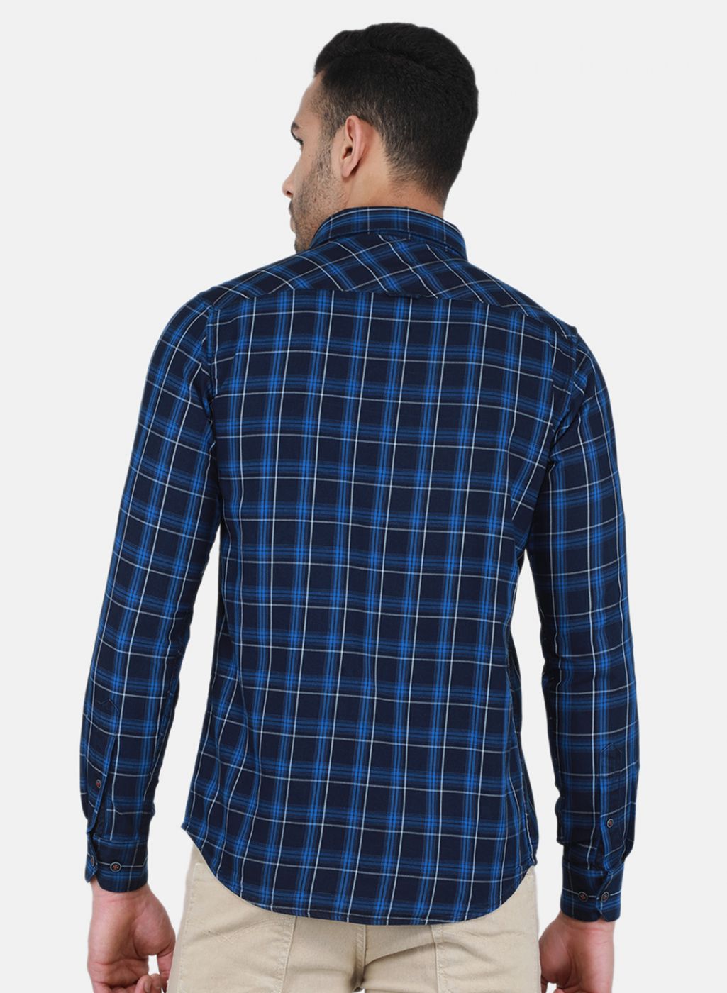Men Blue Check Shirt
