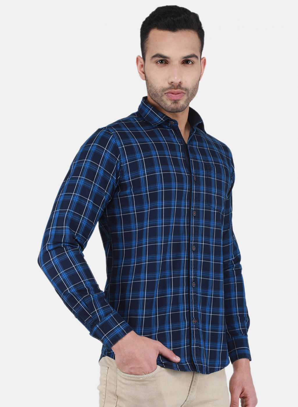 Men Blue Check Shirt